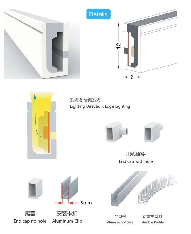 đèn led neon không có ánh sáng đốm trang trí trong nhà 24V 12V dải silicone flexibel